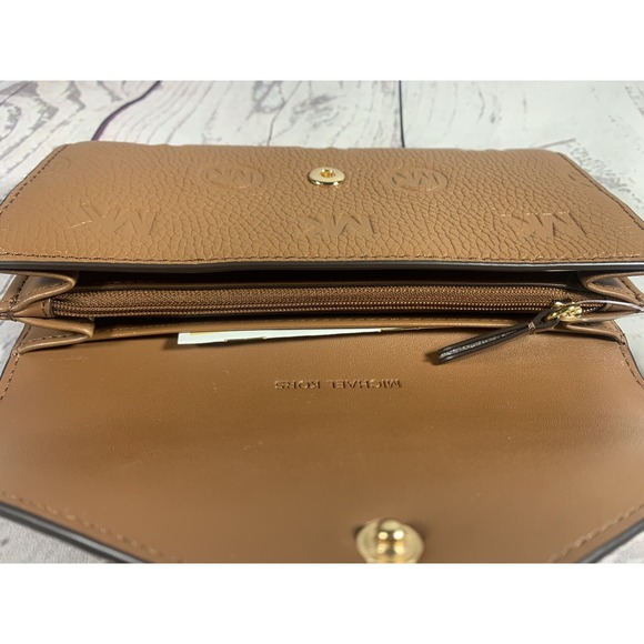 Michael Kors Large Envelope Brown MK logo Leather Embossed Wallet - Picture 6 of 6